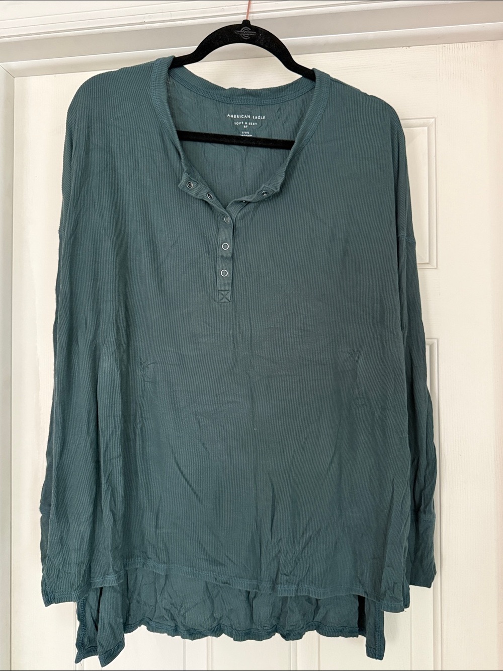 American Eagle Outfitters Women’s Long Sleeve Henley Top - Teal
